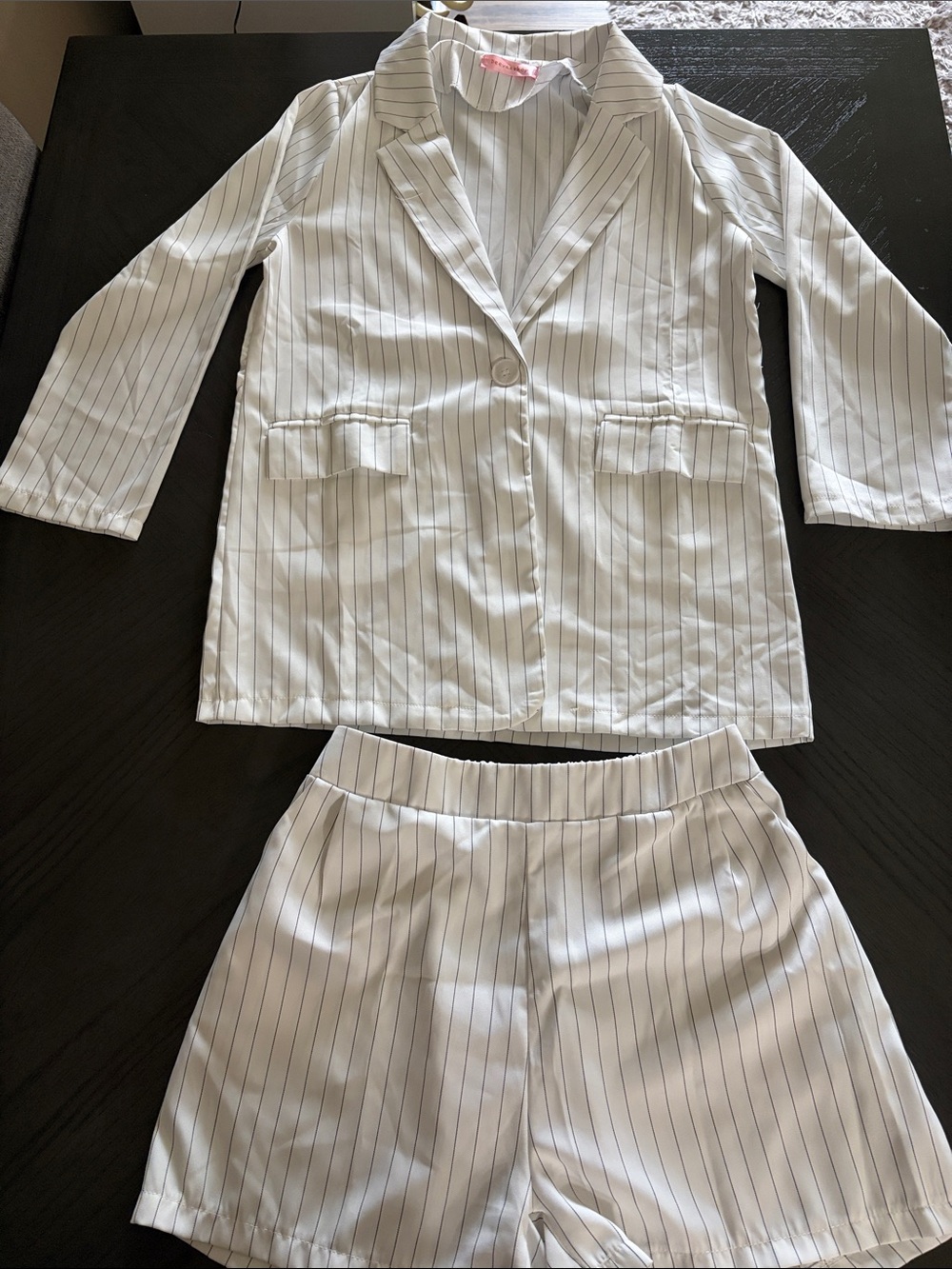 White Pinstripe Women's Shorts and Blazer Set fits Small to Medium